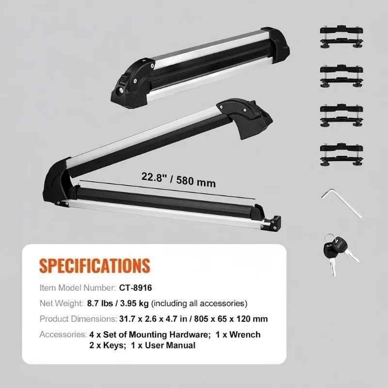 Barra del tejado de 80.5 cm universal para esquí y equipaje de coche 4