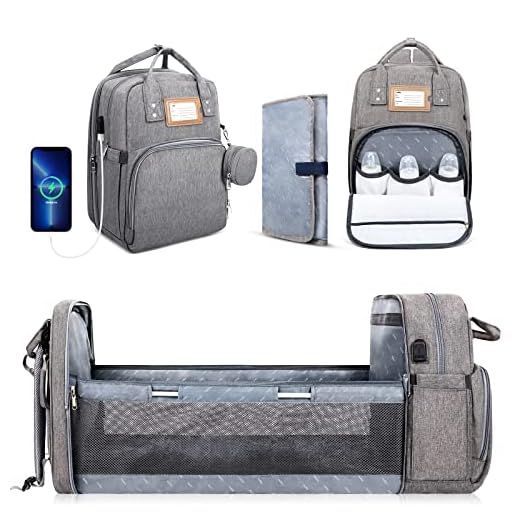 Nuliie Mochila de Pañales para Bebé, Mochila Carro Bebe Multifuncional de Gran Capacidad con Cambiador, Bolsa Chupete, Cinturón de Cochecito para Viaje de Mamá y Papá (Gris)