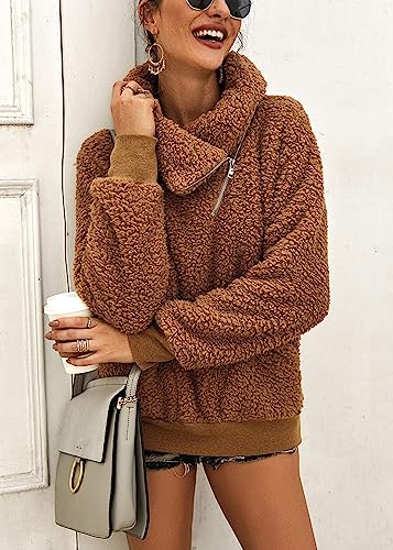 KIRUNDO Sherpa Pullover Womens Fleece Zip Sweatshirt Fall(Khaki, M) - image 5