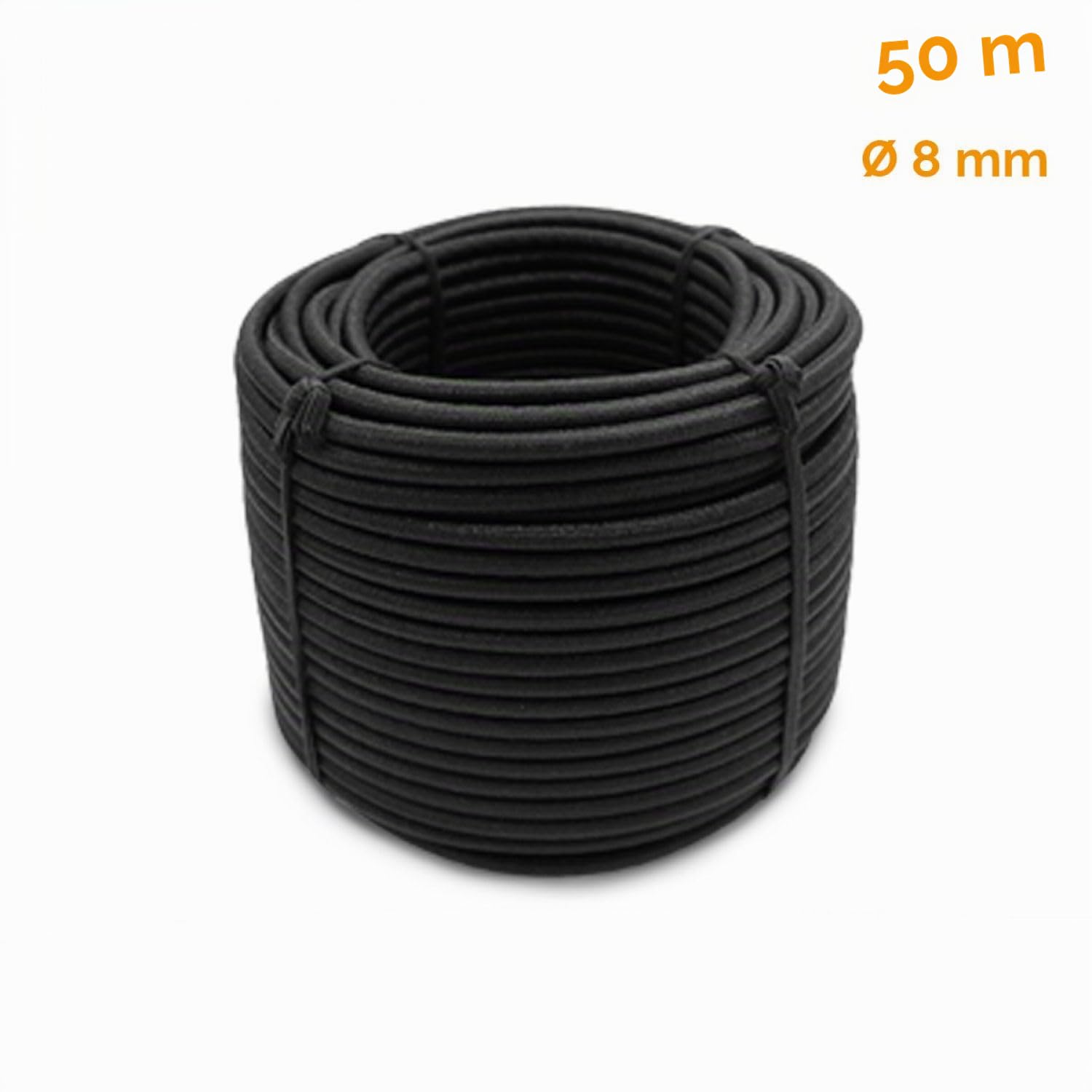 Linxor - Bobine, Rouleau de tendeur élastique - 50 mètres x 8 mm - Noir