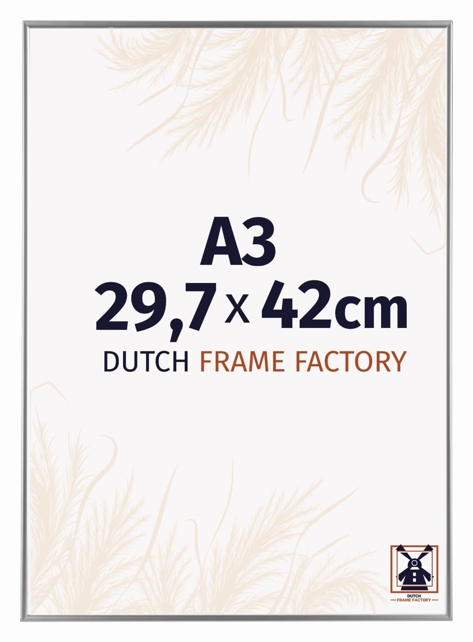 Dutch Frame Factory - Picture frame DIN A3 29,7x42 cm - Silver High Gloss - Plastic Picture frame with Antireflex Acrylic glass - Photo frame DIN A3 29,7x42 cm - Easy