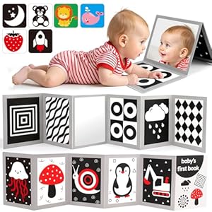 Black and White High Contrast Baby Books Flash Cards Tummy Time Mirror Toys Newborn Toys 0 3 Months Brain Development Stimulating Sensory Toy 0-3 3-6 2 4 5 Months Old Boy Girl Easter Books for Baby