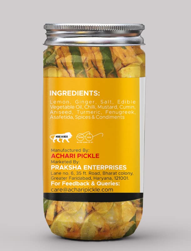 Miniatura 5 de Limón+pepinillo de jengibre Neembu+Adrak Ka Aachar(400G) - Receta de la madre  Pepinillo orgánico del norte de la India  Limón+pepinillo de jengibre