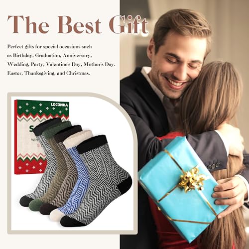 Image of LOCONHA Womens Wool Socks 5 Pairs Winter Warm Sock Thick Knit Cabin Cozy Crew Soft Socks Gifts for Women