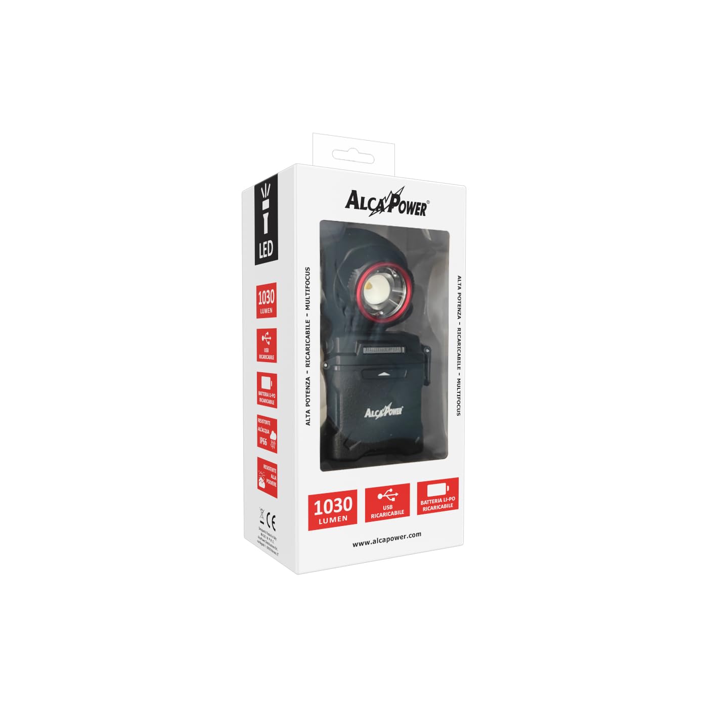 Alcapower profesjonalna lampa czołowa LED z akumulatorem 1030 lumenów, regulowana ostrość, 5 trybów oświetlenia, ochrona IP66, akumulator 2850 mAh o dużej mocy