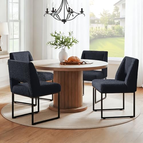 Image of Zesthouse Upholstered Dining Chairs Set of 6, Modern Dining Room Chairs with 4.1 inch Thickened Cushion & Metal Legs, Black Boucle Fabric Kitchen Chair with Padded High Back, Heavy Duty Kitchen Chair