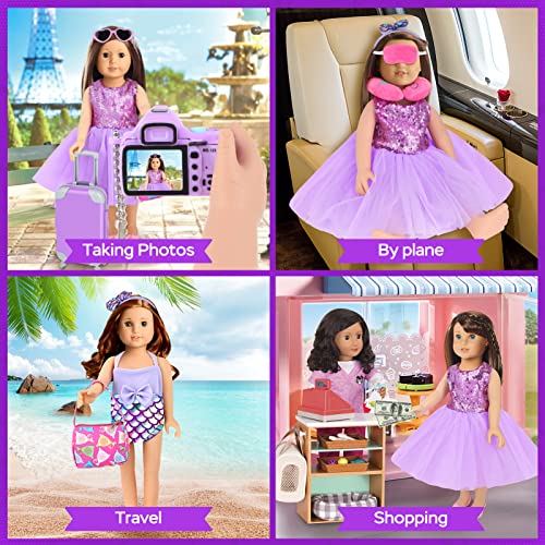 30 Pcs 18 Inch Girl Doll Accessories Suitcase Travel Play Set - Camera, Suitcase Stickers, Toiletries, Pillow, Blindfold, Sunglasses, Passport, Tickets, Cash, Fit For 18 Inch Girl Doll #TOP5