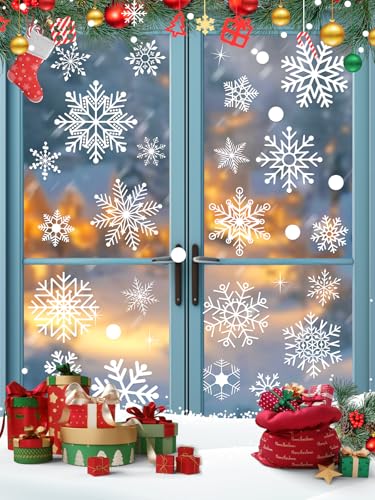 Christmas Window Clings Snowflake, 152 Pcs 8 Sheets Silver Sparkling Glass Window Stickers, Christmas Decorations Decals for Kids Holiday Window Clings Winter Decor Ornaments