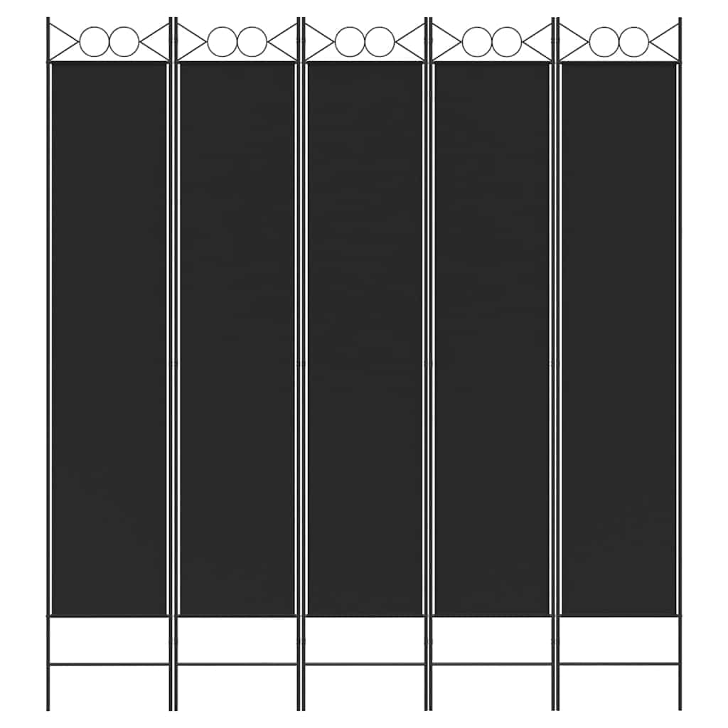 Paravent en tissu 5 parties - Noir - 200 x 220 cm - Paravent pliable - Pour salon, chambre à coucher, bureau, balcon, jardin, intérieur et extérieur