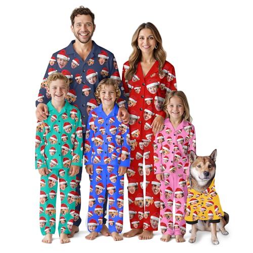 Artsadd Custom Family Christmas Matching Pajama Sets Personalized 1-5 Faces Funny Sleepwear Pjs for Men, Women, Pet