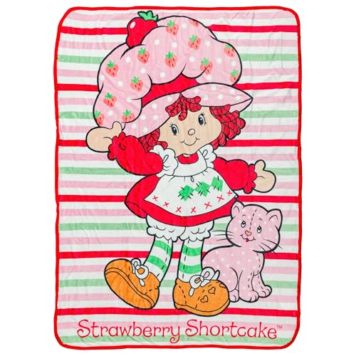 Silver Buffalo Strawberry Shortcake Featuring Custard Striped 45 x 60 Fleece Throw Soft and Cozy Blanket 185 GSM