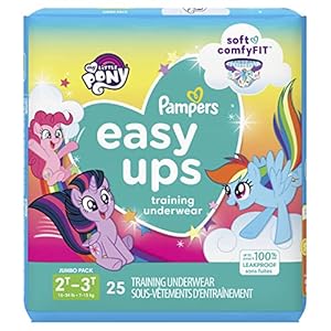 Pampers Easy Ups Training Underwear Girls, 2T-3T Size 4 Diapers, 25 Count (Packaging & Prints May Vary)