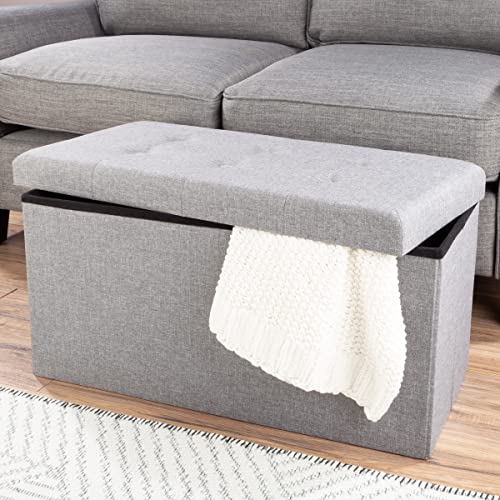 Lavish Home Folding Storage Ottoman 30-Inch Tufted Footrest, Linen Chest, Or Bench With Removable Bin For Living Room, Bedroom, Or Dorm, Gray #TOP4