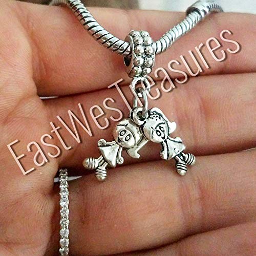 Twin 2 Two Girls Charm With On Bracelet Necklace Chain, 2 Sisters Charm, 2 Daughters Charm, 2 Best Friends Charm #TOP1