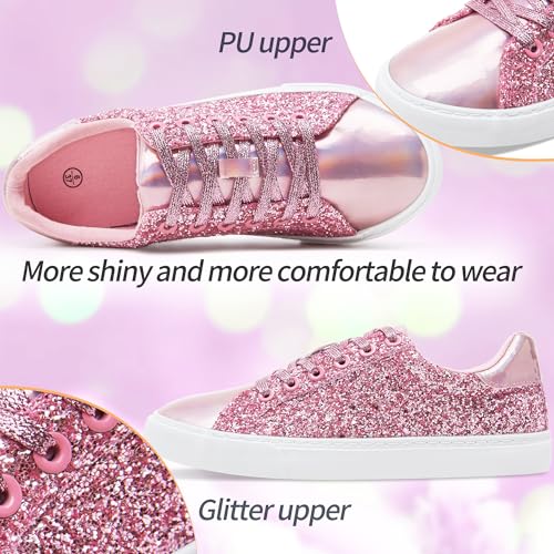 Image of AISFAES Glitter Sparkly Low Top Sequins Lace Up Tennis Shoes Comfort Bling Fashion Shiny Walking Shoes
