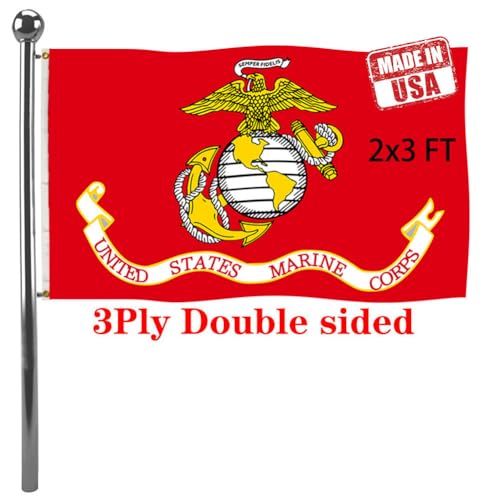 Jayus Double Sided US Marine Corps Military Flags 2x3 FT Outdoor - Vivid Colors 220D Marine Corps Flag Banner with 2 Grommets