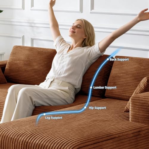 Image of 93 inch L-Shaped Modular Sectional Sofa with Chaise, Boneless Corduroy Cloud Couch with Deep Seat and Oversized Comfort, Flexible Module Combination for Living Room, No Assembly Required