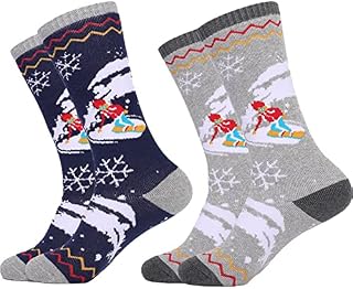 Luxylei Winter Ski Socks 2 Pairs Non-slip Cuff High Elastic Keep Warm Thermal Socks Soft Comfor Thick Snow Socks for Kids Boy Girl