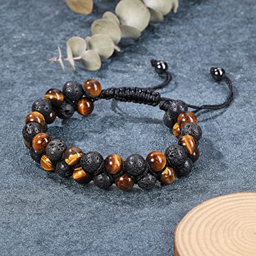 Jovivi 4pcs Hematite Beads Black Agate Lava Rock Stones Tiger Eye Bracelets for Men Double Layer Stress Relief Aromatherapy Essential Oil Diffuser Healing Lava Bracelet Adjustable3