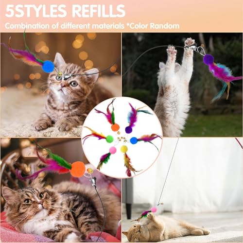 Image of Sunkizzrs Cat Toys - Interactive Toy Set with Retractable Teaser Wands and Feather Toys - Activity Toys to Exercise Cats and Kittens (Only 6 Feather Balls Replace Heads)