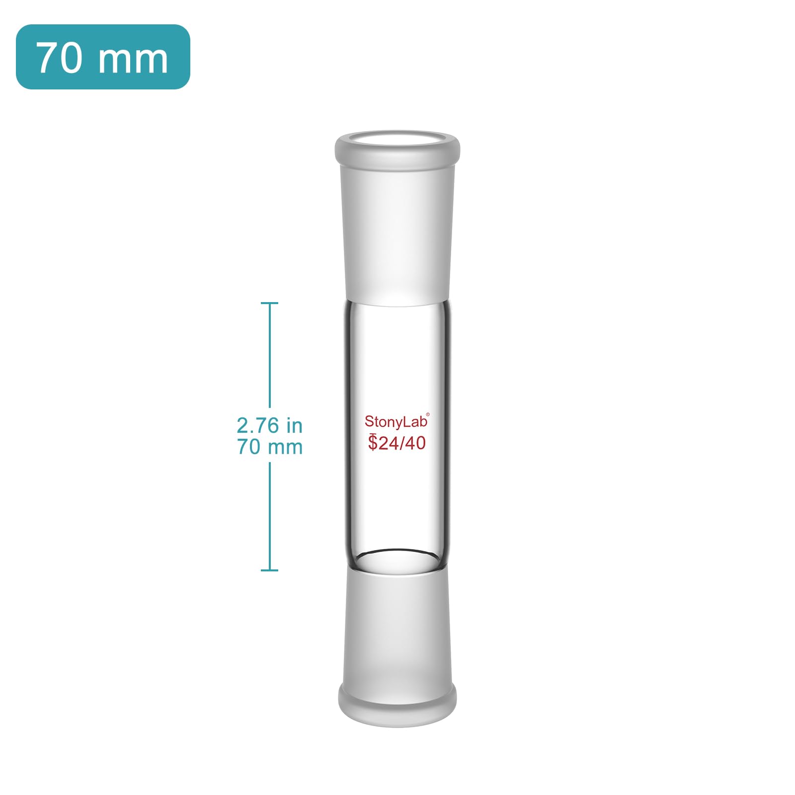 Adaptador Recto de Vidrio Borosilicato 70 mm Juntas Exteriores 24/40 Laboratorio