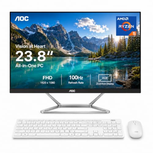 Image of AOC 23.8 inch All-in-One Desktop Computer, FHD PC with Ryzen 5 Processor