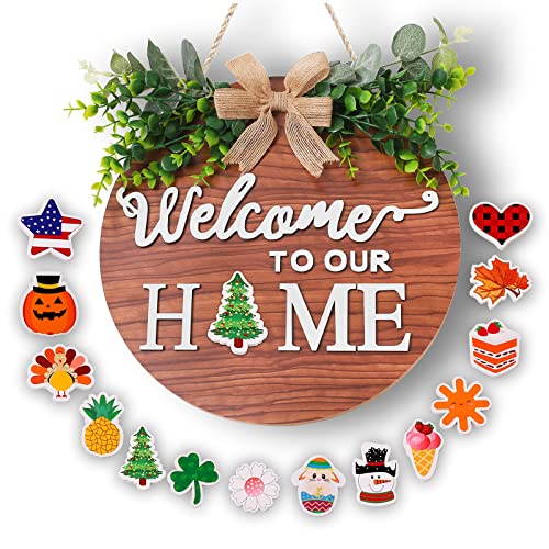 Welcome Sign for Front Door Welcome Sign for Front Porch Interchangeable Outdoor Round Wall Hanging Door Sign Welcome Sign for Wall Decoration Farmhouse Housewarming Gifts and Holiday Decoration