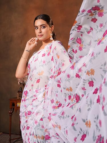 Image of Garden Vareli Floral Print Chiffon Saree