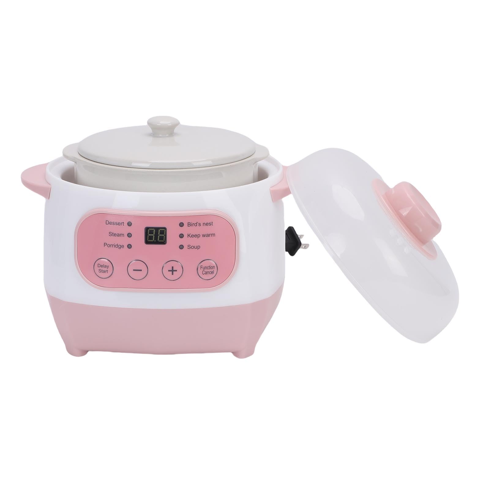 Elektryczny Garnek do Gulaszu Ceramiczny Wolnowar 1 L Mini Garnek do Zupy z Koszem na parę 200 W Automatyczne Wyłączanie Ochrona Przed Suchym Poparzeniem dla Jednoosobowego Biura W