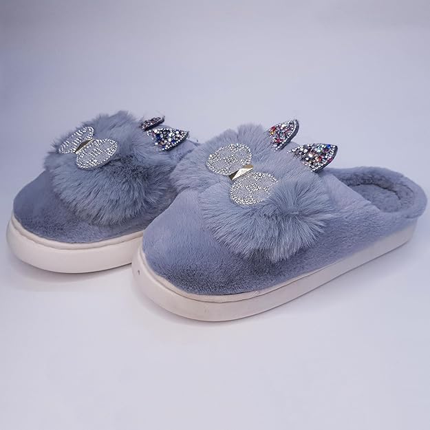 ELEG & STILANCE Women's Winter Woolen Fur Slippers - Warm Non-Slip Multicolor Orthopedic Soft Slides 7 51s+o8hb2+L