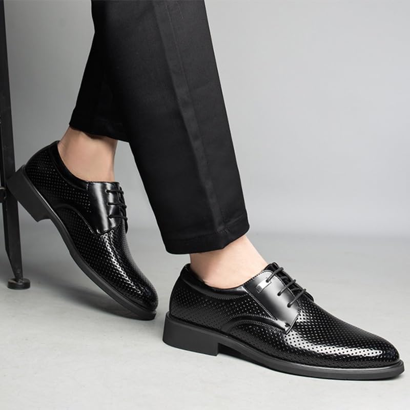 Men's Derby Shoes Leather Sole Business Casual Office Wedding Oxfords Shoes Black2