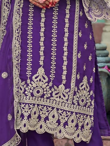 Image of INDO ERA Women's Organza Embroidered Straight Kurta and Pant with Dupatta Set (IEOUT10610)