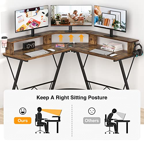 Mr Ironstone L Shaped Desk With Power Outlet, 50.1" Computer Desk With Large Monitor Stand, Corner Desk Home Office Workstation Desks, Modern Simple Style Writing Table Desk #TOP4