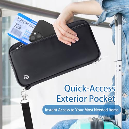 WALNEW Passport Holder Travel Family for 10, RFID-Blocking Wallet and Document Organizer Passports with Zipper, for Cards, Boarding Passes, Money, Tickets, Travel Essentials, Black4