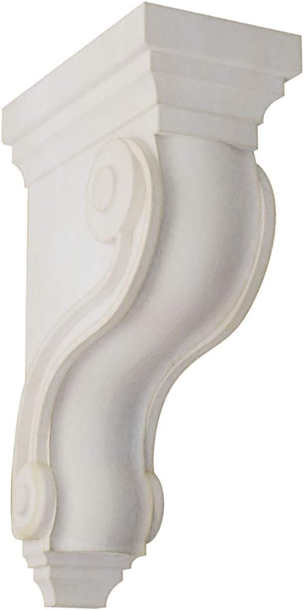 Ekena Millwork CORWD03X06X10TSWH Boston Traditional Scroll Vintage Decor Corbel, 3 3/8"W x 6 1/2"D x 10 1/2"H, Chalk Dust White 3 3/8"W x 6 1/2"D x 10 1/2"H Chalk Dust White