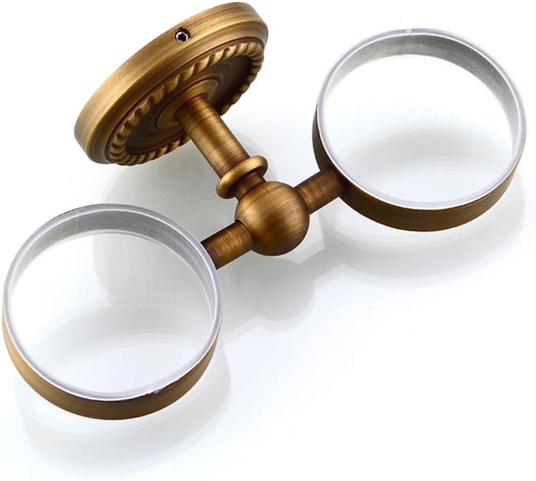 Ciieeo Vintage Copper Toothbrush Cup Holder Wall Mounted Double Tumbler Rack for Bathroom Retro Ceramic Cups Organizer for Couples and Home Decor