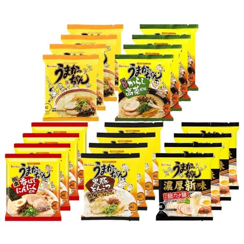 【5種×4セット】うまかっちゃん 食べ比べアソート (定番/新味/博多/熊本/鹿児島) とんこつラーメン 九州の味 インスタント 袋麺 細カタ麺 焦がしねぎ 香ばしにんにく からし高菜 黒豚 簡単調理 時短 おまけ付(シール)