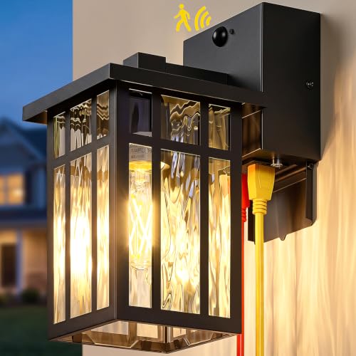 BesLowe Motion Sensor Outdoor Wall Light with GFCI Outlet Matte Black