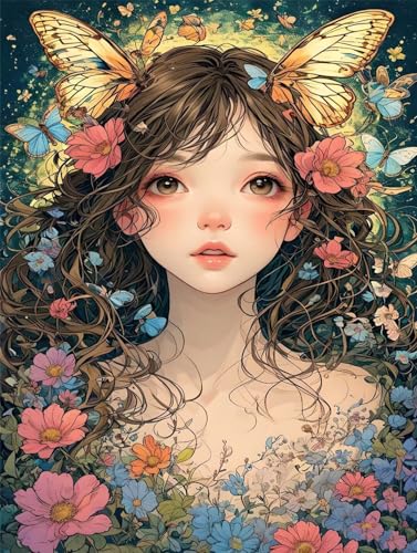 Peinture Diamant Kit Complet Fille des Fleurs pour Décorer Votre Salon