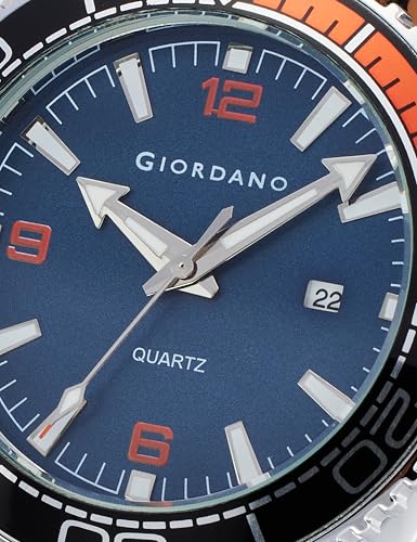 Image of GIORDANO Analog Quartz Watch for Men - Round Dial with Rotating Bezel, Luminous Hour Markers, Silicone & Stainless Steel Strap, Date Display