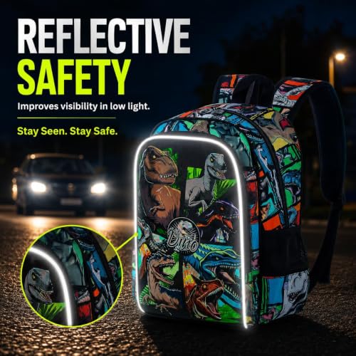 Image of 3PCS Dinosaur Backpack for Boys, 16 Inch Kids Water Resistant Preschool Elementary Kindergarten Bookbags and Lunch Box | Kids