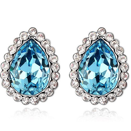 Silver Shoppee Water Droplet Rhodium Plated K Cubic Zirconia Alloy Stud Earring for Girls and Women (SSER0224A)