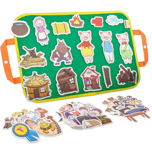 CHEFAN Felt/Flannel Board Story Set of 4, PRECUT Felt Pieces for Preschool Toddlers, Three Little Pigs|Goldilocks and Three Bears|Hansel and Gretel|The Hare and Tortoise