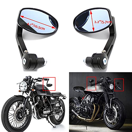 Image of Black Universal Motorcycle Rearview Mirrors 7 /8 inch Bar End For Cafe Racer Bobber Cruiser (Black-Oval)