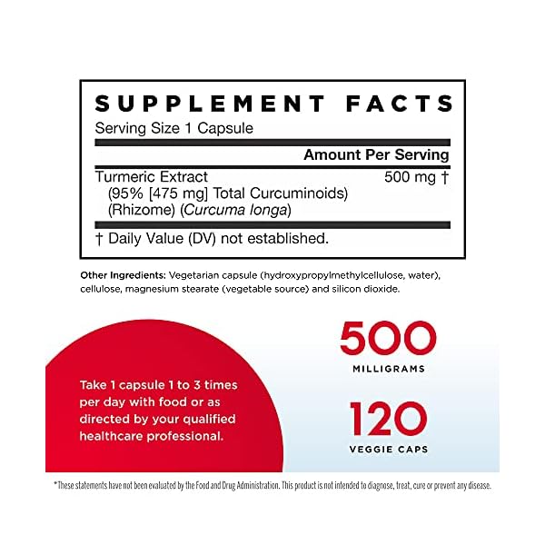 Jarrow-Formulas-Curcumin-95-500-mg-120-Veggie-Caps-Turmeric-Extract-to-Provide-Antioxidant-Support-Up-to-120-Servings Jarrow Formulas Curcumin 95 500mg - Up to 120 Servings (Veggie Caps) - Turmeric Curcumin Extract for Antioxidant Support - Bone & Joint Dietary Supplement - Minimize Oxidative Stress - Vegan - Non-GMO