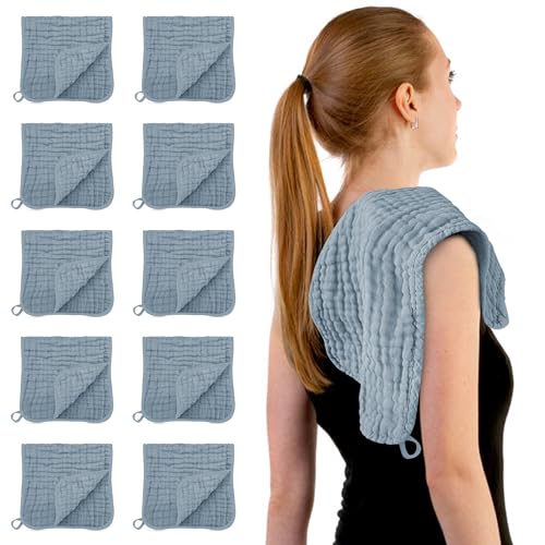 Image of HIPHOP PANDA Muslin Burp Cloths, 10 Pack - Large 20" X10" - Ultra Absorbent and Soft 100% Cotton Baby Essentials Drool Rags and Messes for Newborn - ​Colorful Designs for Boy Girl, Pacific Blue