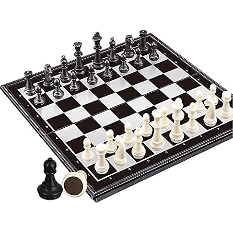 3 in 1 Chess Checkers Backgammon Set, Magnetic Pieces with Portable Folding Case. 25 by 25 Cm Cover