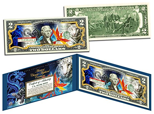 ANCIENT CHINESE MYTHICAL CREATURES Colorized $2 Bill US Legal Tender Lucky Money by Merrick Mint