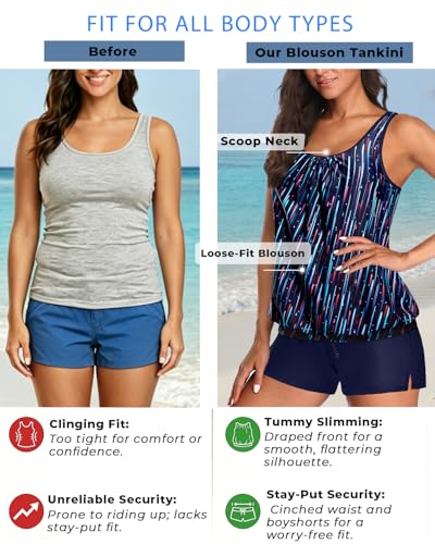 Image of Aqua Eve Two Piece Women's Tankini Swimsuits Blouson Swim Tank Top with Shorts Modest Bathing Suits