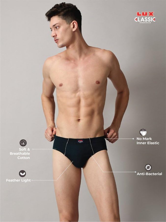 Image of Lux Classic Men's Brief - Value Pack | 100% Cotton V Shape Underwear | Comfortable Lux Brief Pack of 6 (Color May Vary)